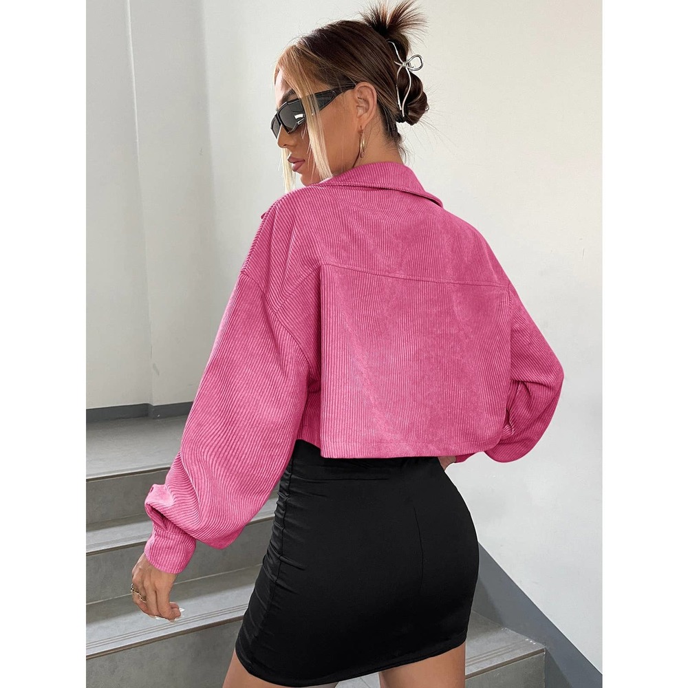 Minimalist Drop Shoulder Crop Corduroy Jacket shacket coat - Picture 2 of 11